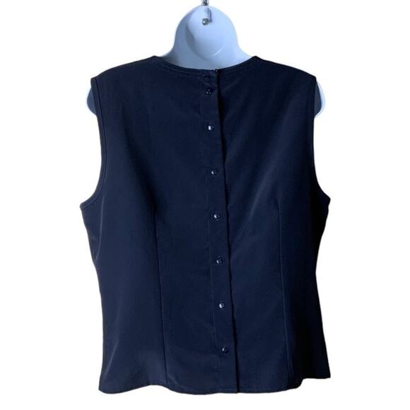 Karen Scott Shirt Women's Sz Medium Sleeveless Navy Blue Back Button Career Top - Picture 4 of 8